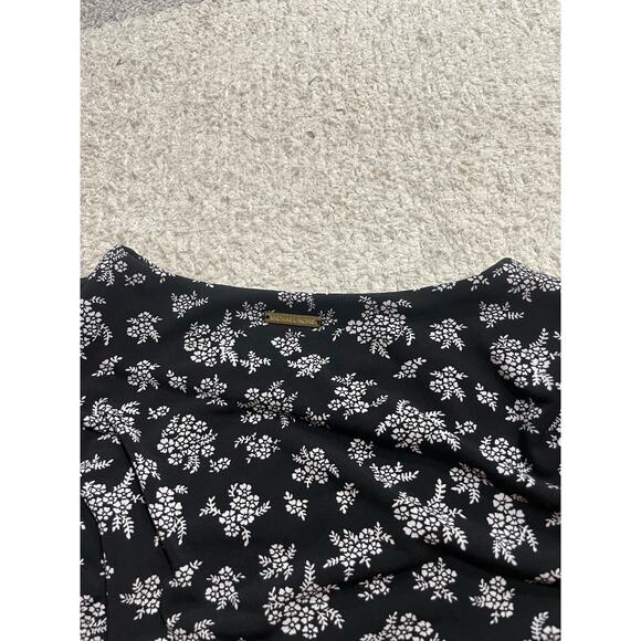 Michael Kors Women's Size XS 3/4 Sleeve Floral Stretch Shift Dress Black White - Picture 3 of 13